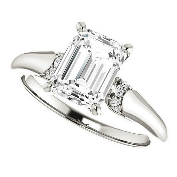 3.5Carat -10x8mm Emerald Moissanite Accented Engagement Ring - Picture 4 of 15